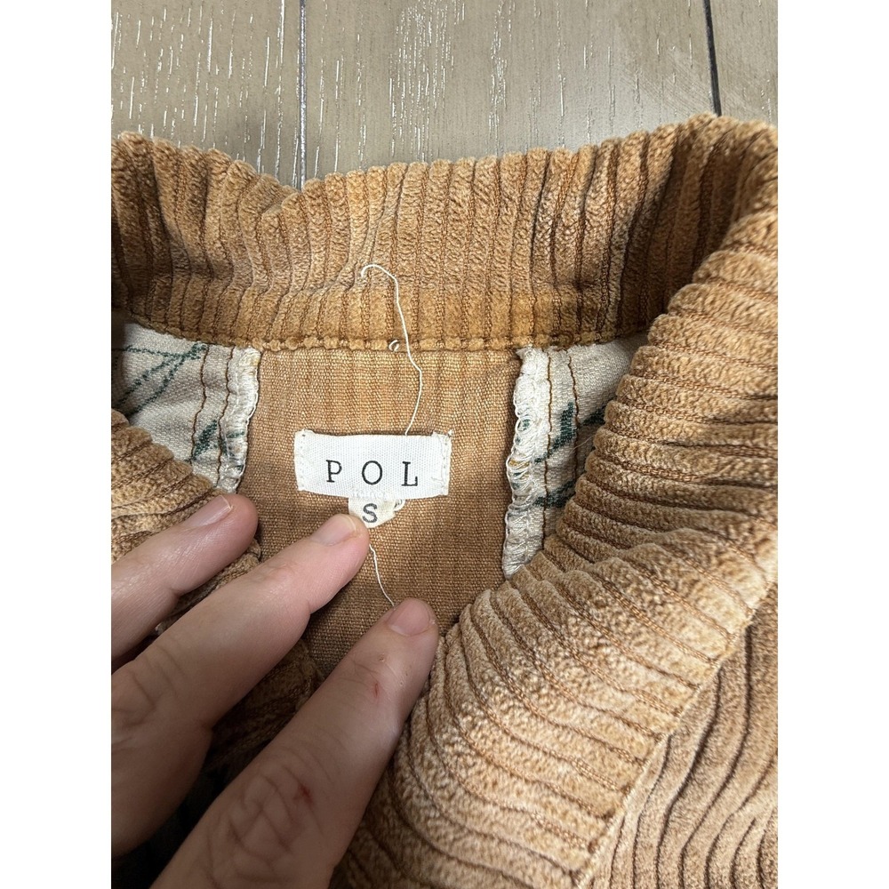 POL Jacket Womens Small Tan Corduroy Floral Patchwork Frayed Hem Oversized Boho - Picture 6 of 11